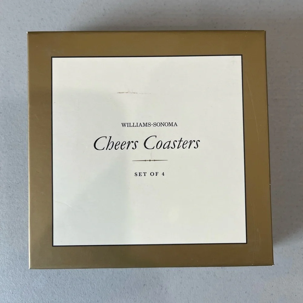 Williams - Sonoma Cheers Coaster set of 4 party holiday drinks  EUC drinks cork